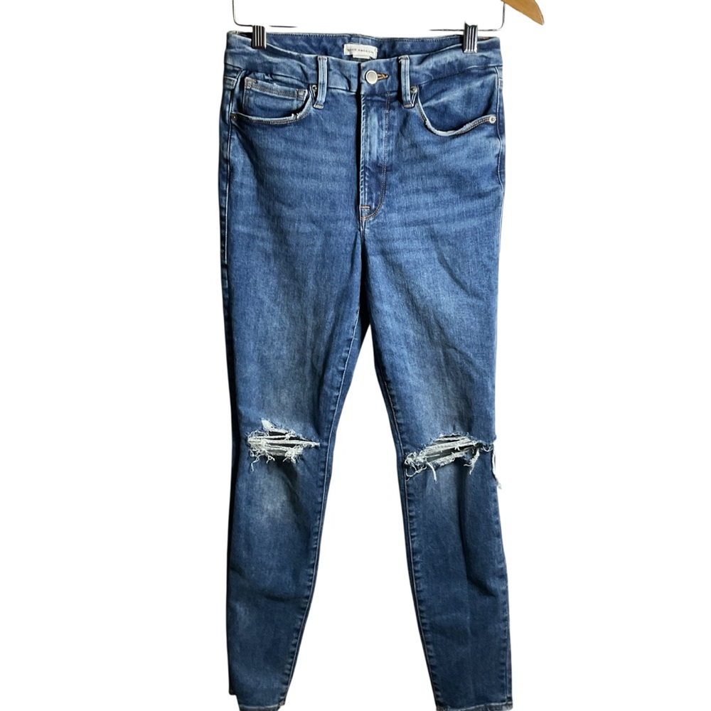 Good American Blue Ripped Skinny Jeans Distressed Stretch
